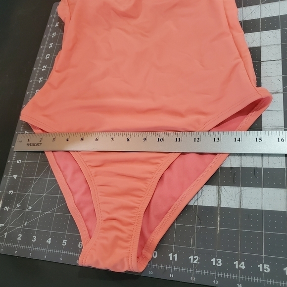 New Kona Sol Peach V-neck One Piece High Back Adjustable Straps Swimsuit Small - Picture 7 of 11